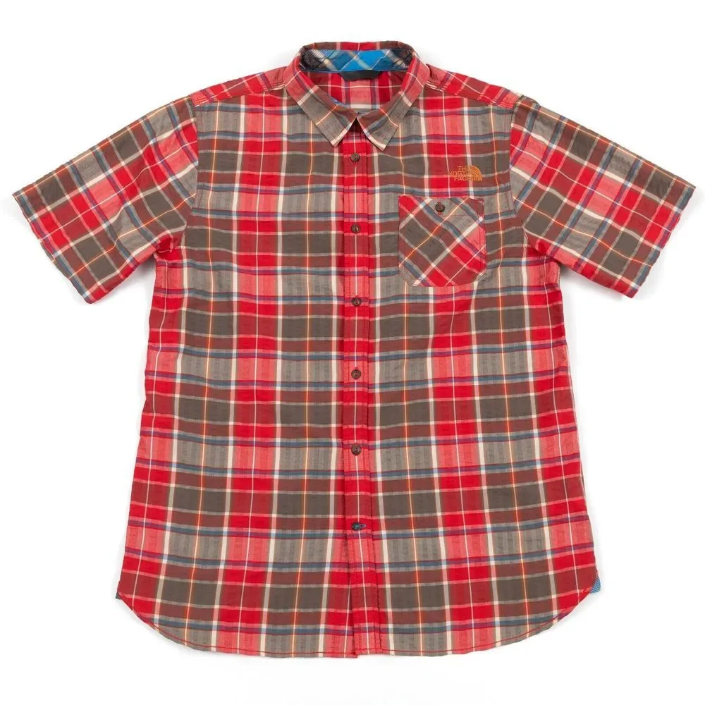 The North Face Men's Red Multicolor Plaid‎ Short Sleeve Hiking Shirt Medium